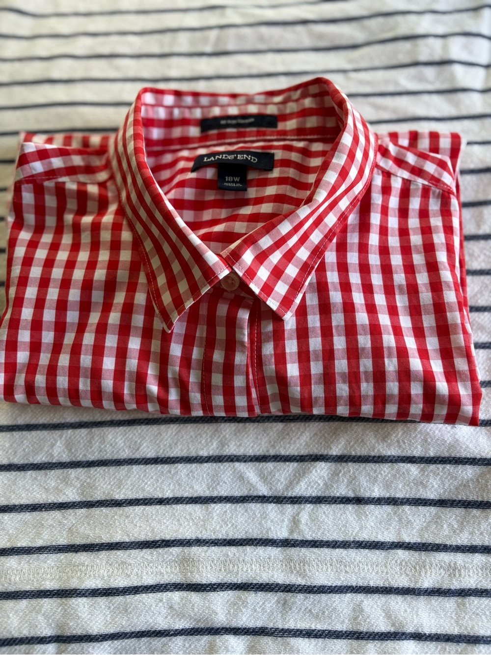 Gingham Blouse 18 Lands End Like New Red and White Americana - Picture 9 of 9